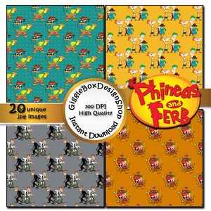 Phineas and Ferb Seamless Party Printable, Stationary, Card Making ...