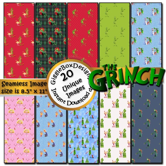 The Grinch Seamless Party Printable, Stationary, Cards, Digital Paper, Scrapbook  Paper, 8.5 X 11 Paper, Giggleboxdesignshop, Max, Cindy Lou 