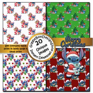 Lilo and Stitch Christmas Seamless Party Printable, Stationary, Cards, Digital Paper, Scrapbook ...