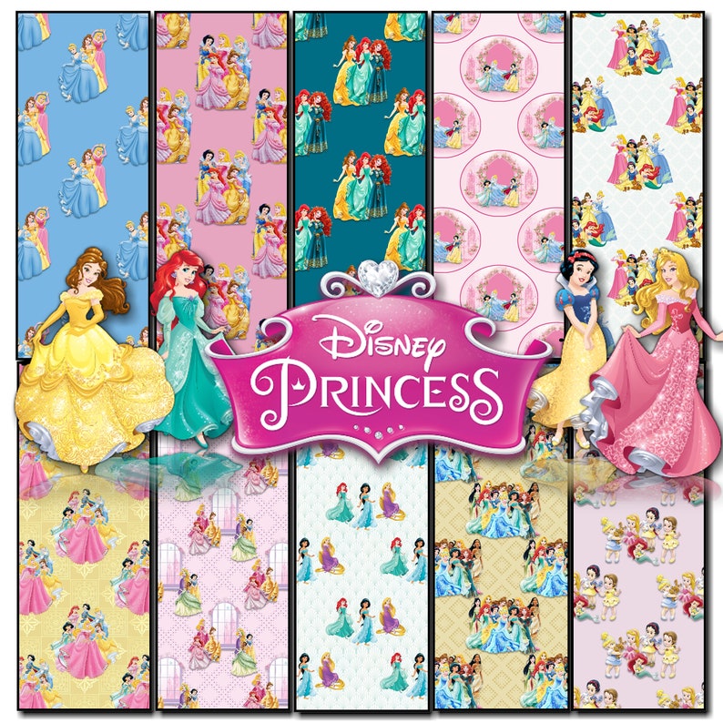 Princess Seamless Printable, Stationary, digital paper, scrapbook, paper, GiggleBoxDesignShop, Cinderalla, Ariel, Snow White image 2