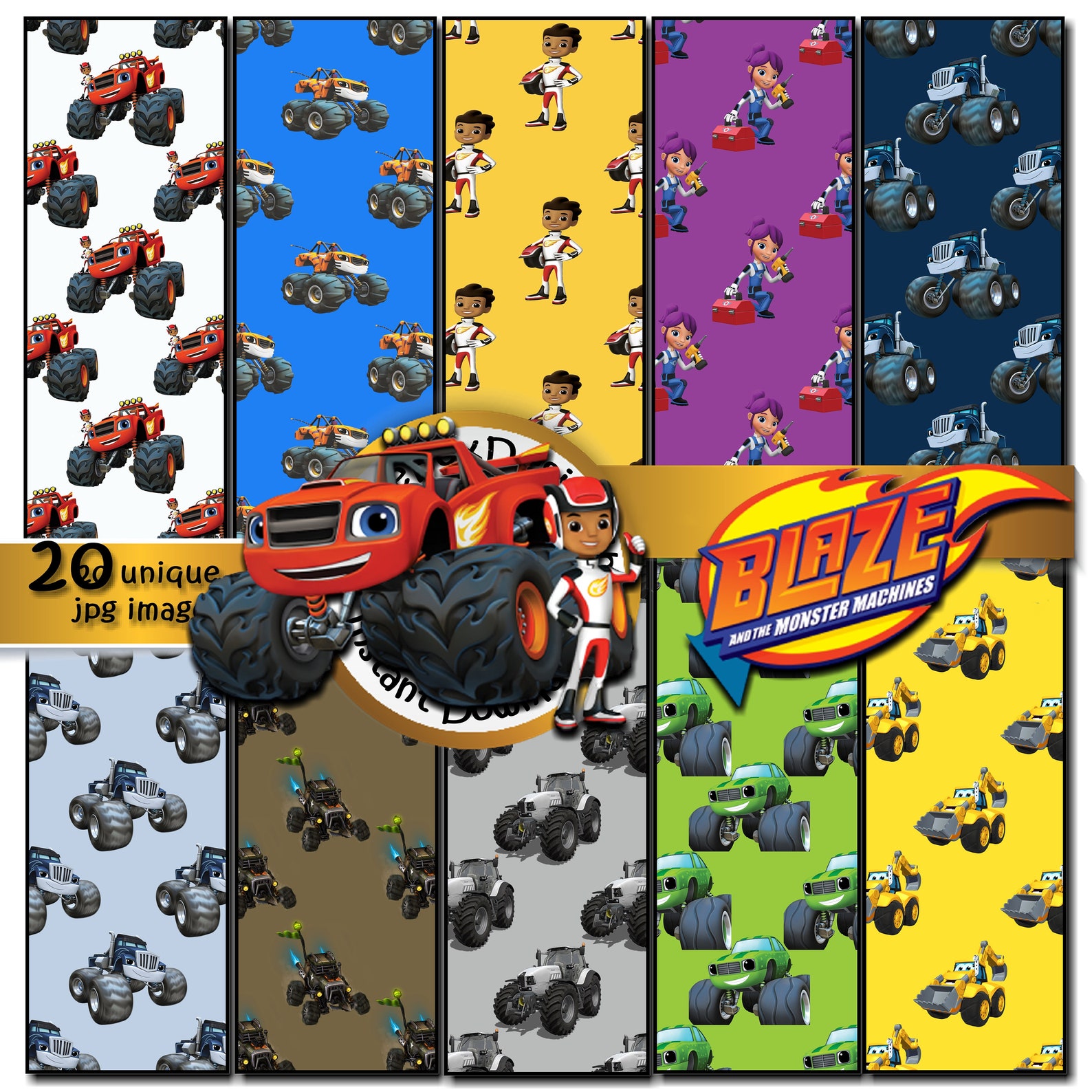 Blaze and the Monster Machines Seamless Party Printable | Etsy