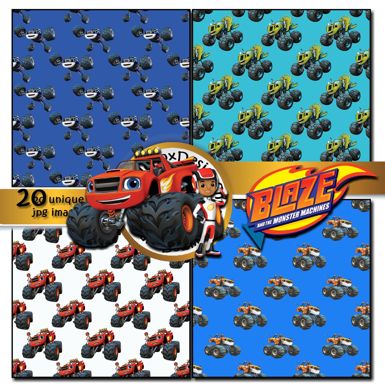 Blaze and the Monster Machines Seamless Party Printable | Etsy
