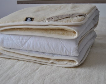 Topper de colchón de lana merino, debajo de la manta, sábana de lana con correas en las esquinas, lado de algodón reversible, todas las estaciones