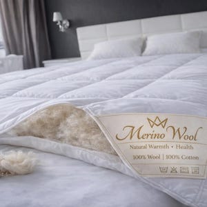 Merino Wool Comforter 100% Wool Filling – Breathable Cotton Cover – Premium Natural Duvet 500gsm , all season 10.5 tog approx