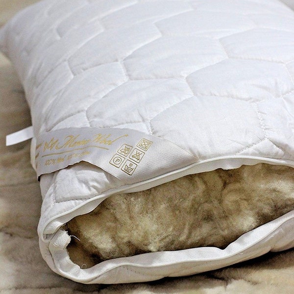 Lot de 2 oreillers de lit en LAINE 45x75 cm Oreiller standard Housse zippée en coton avec rembourrage en laine