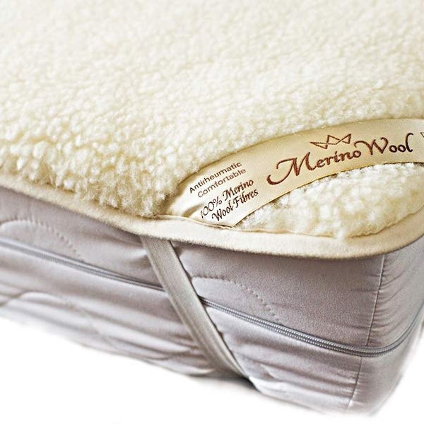 Surmatelas en laine mérinos, sous couverture, drap de lit en laine avec sangles d'angle, côté coton réversible fabriqué à la main toutes saisons
