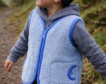 Merino Wool Hand-Sewn Vest for Children - Zippered Gilet Wool Kids Cardigan