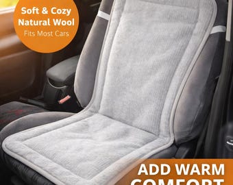 Natural Wool Car Seat Cover – Soft & Warm Seat Protector – Breathable Comfort Car Seat Pad – Universal Fit for Most Cars, Light Grey
