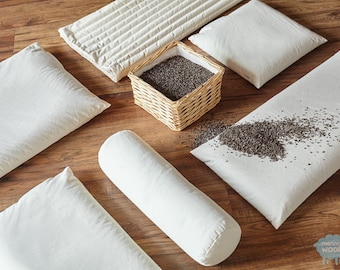 Buckwheat Pillow Set (2): Organic Cotton Bed Pillows with Zipped Cases