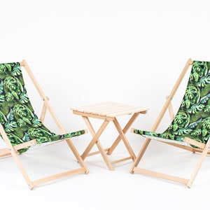 Pack of 2 Sun Loungers Padded Folding deck chair + table , sun lounger Wooden Garden Chair PATIO SEASIDE Beach Festival Outdoor Travel Seat