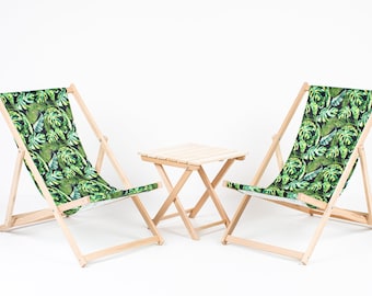 Pack of 2 Sun Loungers Padded Folding deck chair + table , sun lounger Wooden Garden Chair PATIO SEASIDE Beach Festival Outdoor Travel Seat