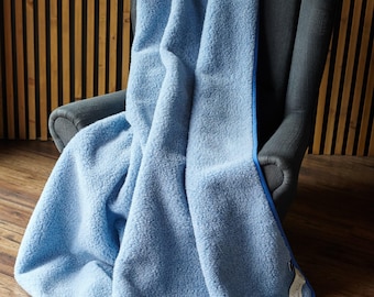 Handmade Merino Wool Blanket Throw: Warm Bedding, Sofa Blanket baby blue - Woolmark Certified