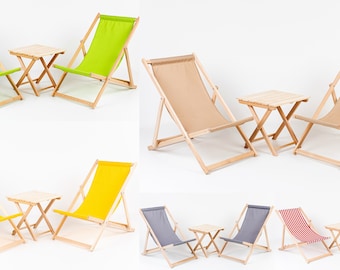 Pack of 2 Sun Loungers Padded Folding deck chair + table , Hand made Wooden Garden Chair PATIO SEASIDE Beach Outdoor Travel Seat