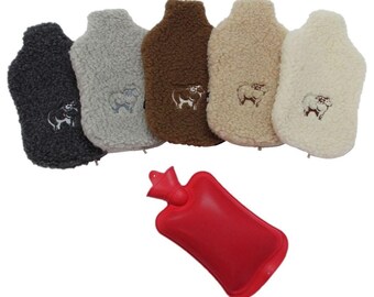 Merino wool Hot Water Bottle with Soft Fleece Cover, Cozy Bed Warmer, Heating Bottle, Pain Relief Bottle for Back and Stomach, Gift for Her