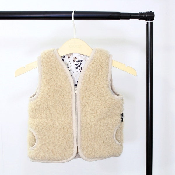 Gilet en laine mérinos cousu main pour enfant - laine + coton - veste toutes saisons , Gilet