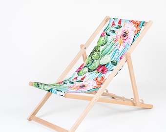 Lot de 2 chaises longues Chaise longue pliante rembourrée, chaise longue de jardin en bois PATIO BORD DE MER Beach Festival Siège de voyage en plein air