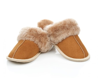 Handmade Merino Sheepskin Slippers Fluffy Fur Cozy Mules leather slippers with fur lining t