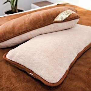 2er Pack Bett Wollkissen Kamelfasern Merinowolle handgemacht Standardkissen Bettkissen Wolle Reißverschlussbezug mit Wollfüllung