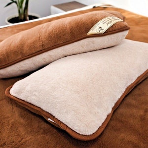 Pack of 2 Wool pillow  Camel Merino WOOL hand made our  Standard pillow Bed Pillows  Wool zipped cover with wool filling