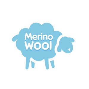May include: A light blue cartoon sheep with the text "Merino Wool" inside the sheep's body.