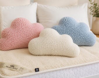 Soft Cloud Cushion Pillow Teddy Fleece Decorative Pillow for Kids Bedroom & Nursery – Pink, Blue