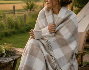 Handmade Merino Wool Blanket bed sofa Throw: surchwolle  Warm, Natural Bedding 160 x 200cm