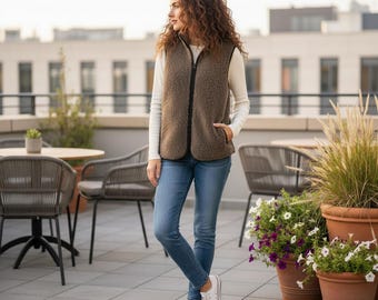 Hand-Sewn Merino Wool Vest: Women's All-Season Gilet winter clothes merino wool lamb vest