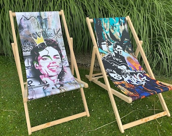 Sun Loungers Padded Folding deck chair, sun lounger Wooden Garden Chair PATIO SEASIDE Beach Festival Outdoor Michael Elvis