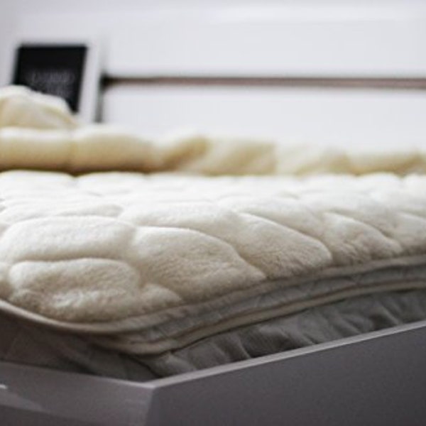 Surmatelas en laine mérinos CARO, drap de lit en laine avec sangles d'angle, côté coton réversible, double toutes saisons, très grand lit, lit de bébé
