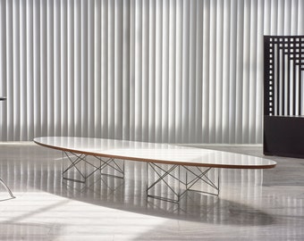 Herman Miller white ETR coffee table designed by Charles and Ray Eames,1951.