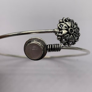 Rose quartz bangle, Natural Rose quartz Gemstone Handmade Jewelry .925 Sterling Silver bangle