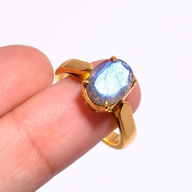 Labradorite Ring Natural Labradorite Oval Gemstone Vintage Etsy