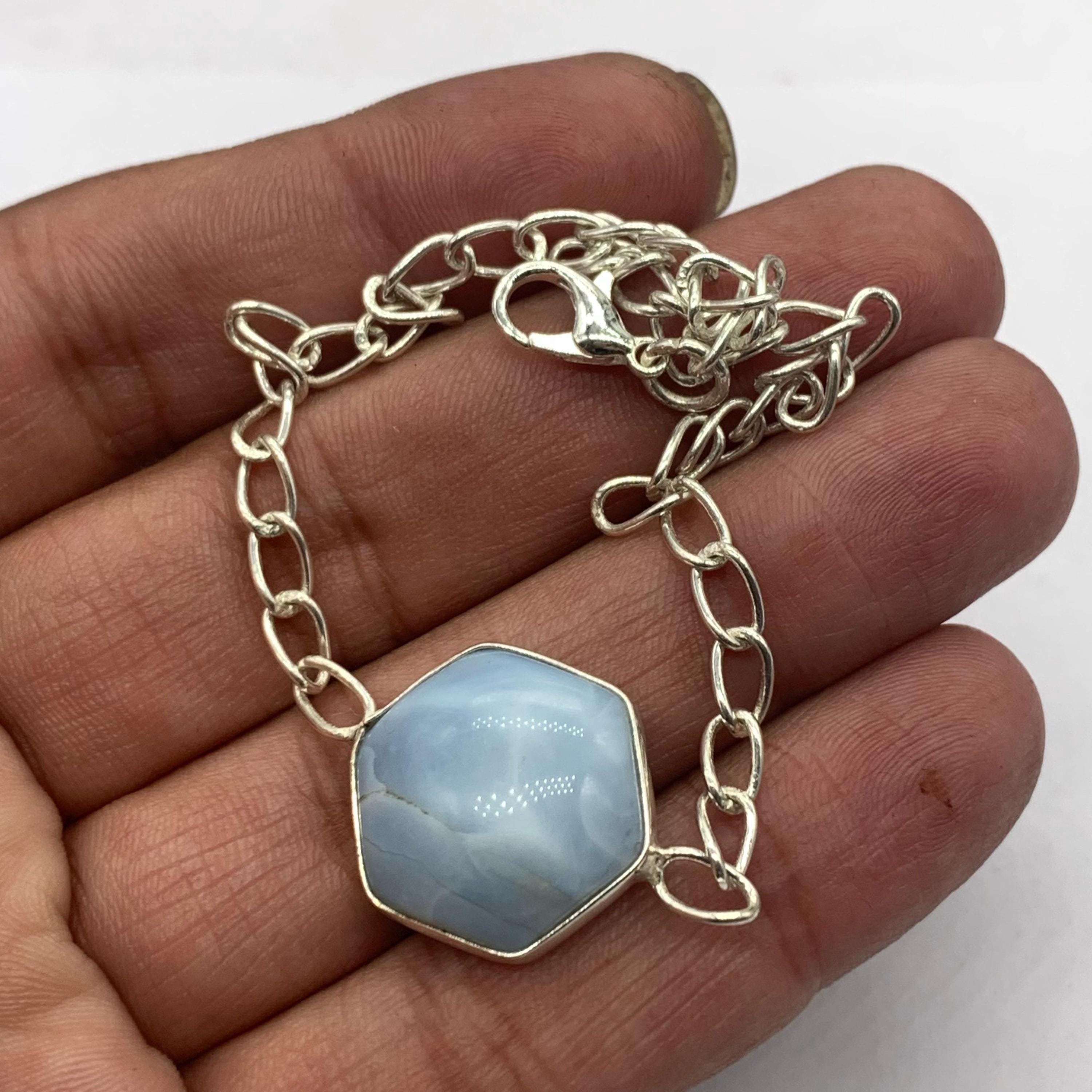 ブルーオパールブレスレット：ハンドメイド925スターリングシルバー