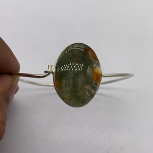 Moss Agate Bangle: Handmade .925 Sterling Silver Gemstone Jewelry