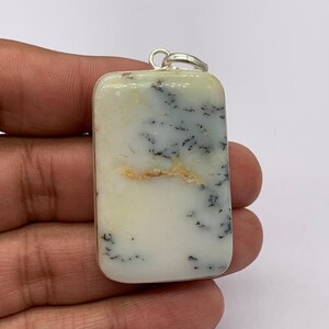 Dendritic Opal Pendant, Sterling Silver, Rectangular Gemstone Necklace