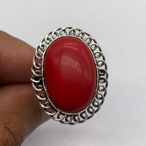 Red agate ring , Natural Red agate Gemstone Handmade Jewelry .925 Sterling Silver adjustable ring