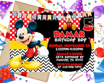 Mickey Mouse Invitation - Mickey Mouse Invite - Mickey Mouse Birthday Invitations - Mickey Mouse Party Invitations - Digital Item