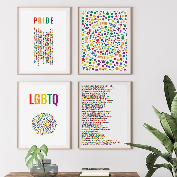 LGBTQ Pride Poster set Printable | 4 Digital Download | Love is Love Colourful Rainbow Prints | Gay Pride Art | Prints Wall Art