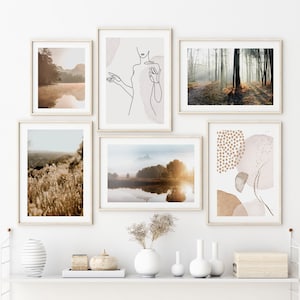 Boho Art Set di 6 Stampe, Poster d'Arte Neutra, Stampe Beige Marrone, Donna Boho, Nature Boho Set, Wall Art Modern Art Poster Bundle Minimal