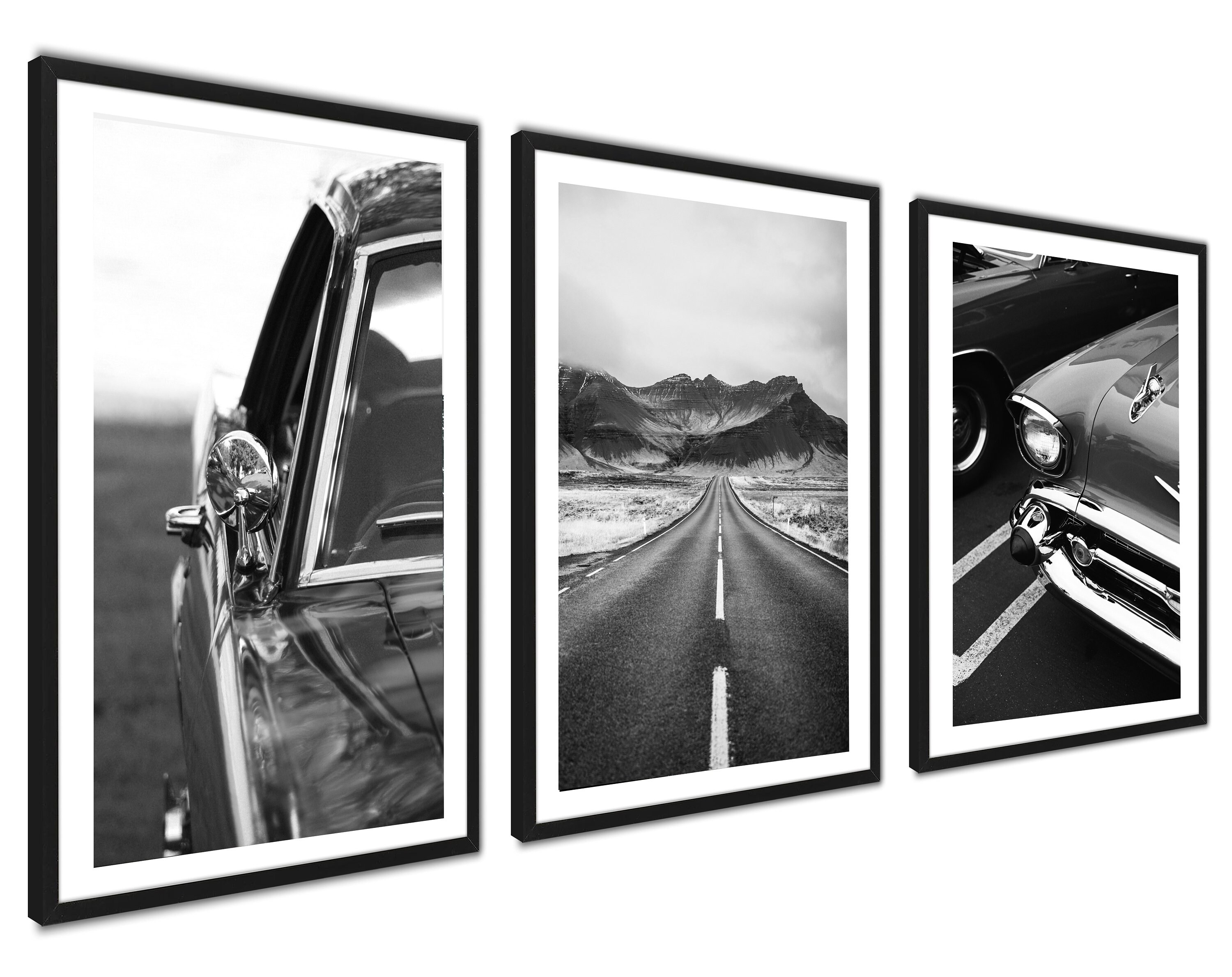 Old Cars Poster Set, Wall Art Old Mobile Poster Print, Vintage Cars, Black and White Cars, Set