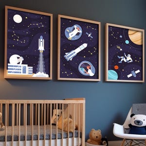 3er Set Kinder Poster, Kosmos Sterne Rakete Sonnensystem Mond, Spielzimmer Dekor, Kinderzimmer Dekoration, Kosmos Wand Kunst, Geschenk