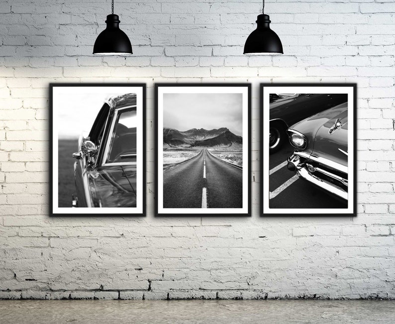 Old Cars Poster Set, Wall Art Old Mobile Poster Print, Vintage Cars, Black and White Cars, Set