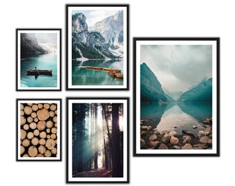 Mountain Lake Canvas Print Set, Scandinavian Wall Decor