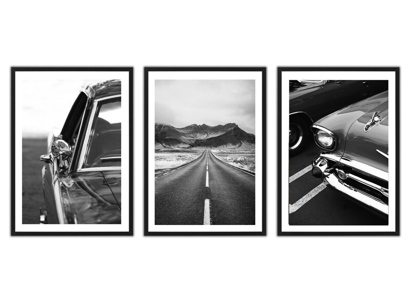 Old Cars Poster Set, Wall Art Old Mobile Poster Print, Vintage Cars, Black and White Cars, Set