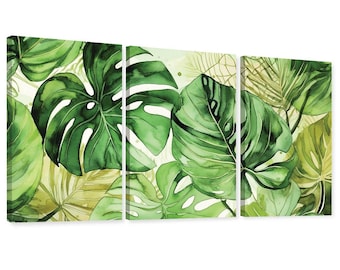 Monstera akvarell canvastavla, tropisk botanisk väggkonst