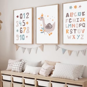 Set educativo di 3 poster, per bambini, alfabeto, numeri, abc, 123, decorazione per sala giochi, scuola materna, stampe artistiche da parete per bambini, arte per la cameretta dei bambini
