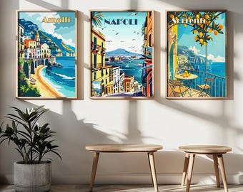 Vintage Italian Travel Poster Set: Sorrento, Napoli, Amalfi Prints