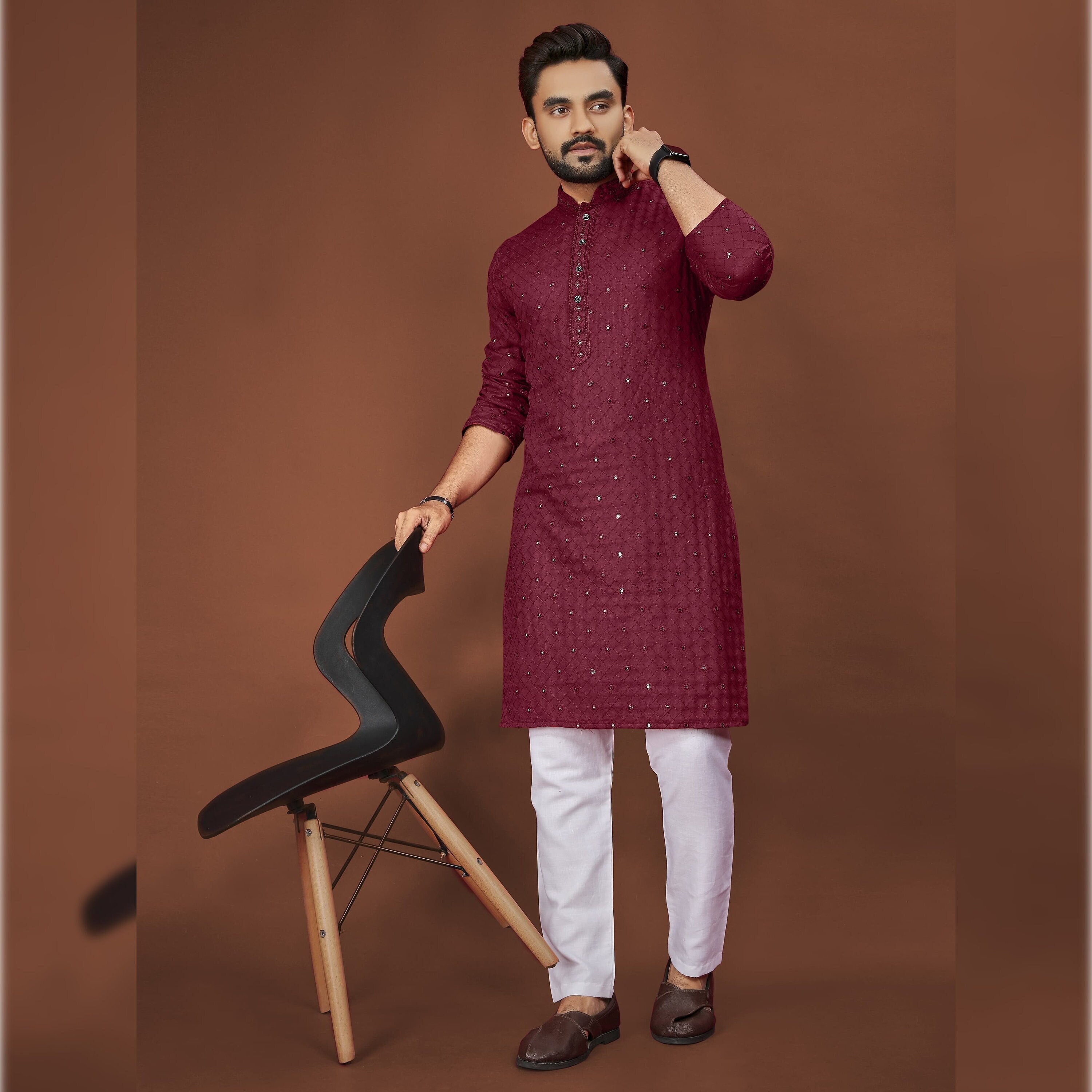Red Kurta Pajama Men Etsy