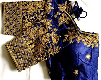 Bridal Heavy Work Readymade Saree Blouses for Women,Blue Color Designer Stitched Blouse Choli for Lehenga,Fancy Khatali Work Blouses