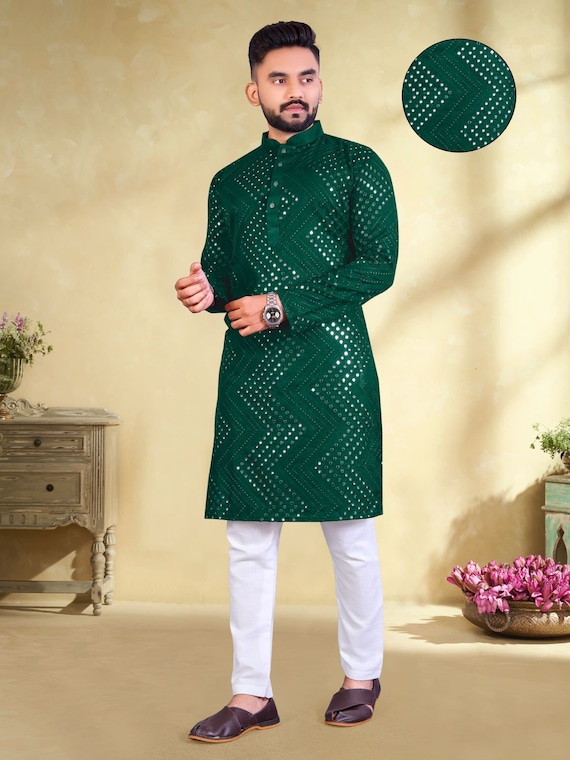 Green kurta black pajama sales